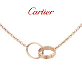 卡地亚（Cartier）LOVE系列 18K玫瑰金色双环扣环项链 B7212300 京东自营