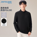 真维斯（Jeanswest）POLO衫男2025秋冬长袖潮牌速干抗菌休闲翻领休闲上衣黑色L