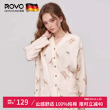 ROVO纯棉孕妇月子服睡衣产后哺乳100%纯棉开衫套装喂奶专用居家服 蝴蝶结兔 M（适合于95-120斤）