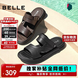 百丽户外两穿凉拖男夏季商场同款牛皮休闲沙滩凉鞋8GF01BL4 黑色 39