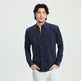 第五季商务休闲男装灯芯绒保暖衬衫男长袖修身纯棉水洗男士衬衣秋装加厚 深蓝色SFL4M173 41 [参考体重：140-150斤]