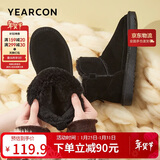 意尔康雪地靴女短筒棉鞋加绒女靴保暖面包鞋 26322W 黑色 37 