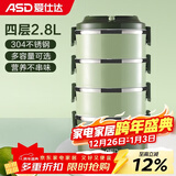 爱仕达（ASD） 保温饭盒 食品级304不锈钢外分层大容量成人多层便携学生便当盒 绿色2.8L四层饭盒