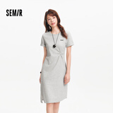森马（Semir）连衣裙女夏季扭结开叉正肩T恤裙小心机不规则中长裙101325114009