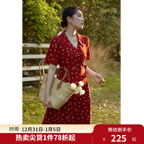 独束大码女装法式小翻领连衣裙女夏季新款遮肉显瘦雪纺裙子 红色 L （尺码：2）