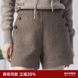 歌莉娅小香风可水洗羊毛呢休闲咖啡色短裤女外穿三分裤子10CL1A380 86Y咖啡色 27