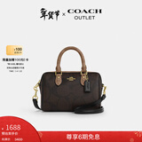 蔻驰（COACH）【礼物】奥莱女士女包经典老花ROWAN 迷你波士顿单肩斜挎包手提包 IM/胡桃木色/棕黄色
