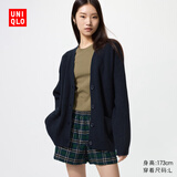 优衣库女装休闲V领针织开衫/毛衣毛衫外套481681 69 藏青色 M