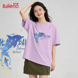 班尼路（Baleno）宽松短袖t恤女2026新款夏季潮牌天蓝色打底衫女款简约纯棉上衣服