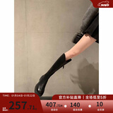 苏茵茵【蒋依依同款】女靴V口长筒靴粗跟高筒骑士靴加绒靴子女长靴冬季 黑色（单里） 36