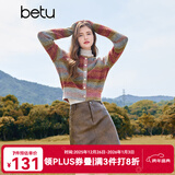 百图betu女装冬季新款毛衣圆领减龄彩色纱线保暖毛衫女2411X13 彩条纹 S