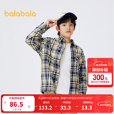 巴拉巴拉童装男童衬衫长袖中大童格子印花衬衣秋冬加绒上衣潮 卡黑色调00459 140cm