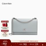 Calvin Klein【新年礼物】通勤单肩包荔枝纹包包金属搭扣链条翻盖CK女包斜挎包 PC6-灰蓝色 OS