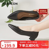 意尔康女鞋粗跟时装鞋浅口套脚高跟鞋工作女单鞋春秋 26904W黑色38