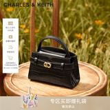 CHARLES&KEITH鳄鱼纹凯莉包手提斜挎婚包包女包生日礼物新年礼物CK2-50270880-1 Black黑色 S