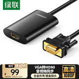 绿联 VGA转HDMI线转换器带音频接口 高清视频转接头适用台式机笔记本机顶盒连多媒体显示器40264