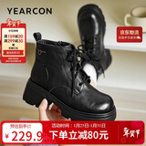 意尔康马丁靴女秋冬新款复古厚底增高加绒机车短靴 14738W黑色 37 