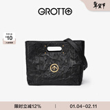 个乐经典CARRY托特包大容量通勤植鞣褶皱绵羊皮手提单肩包新年礼物 经典黑金标M