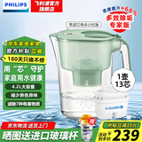 飞利浦（PHILIPS）净水壶 滤水壶 过滤水壶 家用净水器 厨房自来水过滤器 滤水器 过滤器滤芯 便携净水杯 AWP2814 1年装【1壶13芯】AWP2814绿