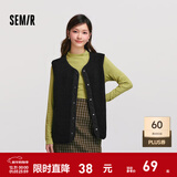 森马（Semir）马甲女冬季摇粒绒拼接圆领上衣简约休闲女士时尚潮流个性外套 黑色90001 M