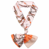 达芬奇密码旗舰围巾女细窄仿长条丝小丝巾细长春秋款长款领巾时尚洋气丝带 链条扣带 橘色