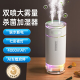 曼宿雷顿 杀菌加湿器小型桌面卧室婴儿迷你办公室车载家用静音宿舍床头空气净化加湿器便携无线usb充电 白色充电款【杀菌加湿丨炫酷彩灯丨安全防干烧】