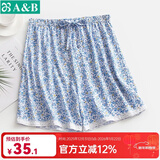 AB内衣女中老年薄款短裤蕾丝边家居裤纯棉印花妈妈高腰系绳休闲睡裤 小黄花 XL