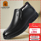 老人头（LAORENTOU）男靴头层牛皮加绒保暖皮靴短筒商务休闲棉鞋 1802001 黑真毛 42