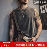 马登工装美式复古硬汉做旧背心男纯棉运动健身打底坎肩男士无袖T恤夏 旧炭黑 【砍袖/外穿/摇滚背心】 2XL