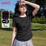 班尼路（Baleno）正肩短款短袖t恤女2025年夏季抽褶小心机紧身时尚休闲款圆领上衣