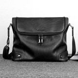 COW男包单肩包男士商务休闲斜挎包时尚潮流单肩翻盖背包 C-9858 横款