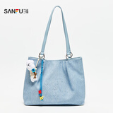 三福挎包女新款包包休闲通勤女包多巴胺大容量单肩包托特包新年礼物4 牛仔蓝压印 大