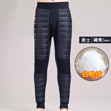 恒帝男士羽绒保暖裤加绒加厚毛裤中老年人线裤高腰棉裤护膝裤冬季 男藏青 2XL