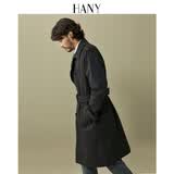 汉尼（HANY）德式战壕风衣男外套男士英伦风切尔西军大衣黑色大衣长款男装春季 特洛斯黑 【长款】 M (48) 【建议130-150斤】