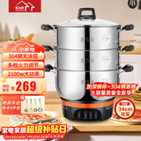惠当家（Hui Dang Jia）电蒸锅电锅多功能电热锅电炒锅家用电蒸锅一体电煮锅加厚304不锈钢电火锅G08-34双