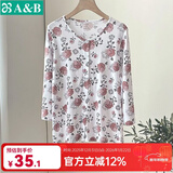 AB单件上衣女纯棉薄款睡衣全棉中老年宽松汗衫七分袖开衫T恤家居服 红菊 L