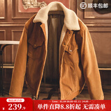 马登工装美式复古灯芯绒棉服夹克男仿羊羔毛秋冬保暖外套男士加厚棉衣 姜黄色 S