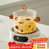忆壶茶玻璃炖锅明火耐高温高硼硅玻璃消毒锅玻璃锅汤锅电陶炉专用锅家用 2.4L玻璃把炖锅+1300瓦8档电陶炉 16cm