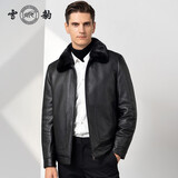 雪豹新款头层鹿皮水貂内胆毛领真皮皮衣男士皮毛二体皮夹克加厚外套 黑色 3XL / 54(185/104A)