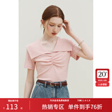 范思蓝恩23FS12684优可丝设计感娃娃领针织短袖女夏季新款 粉色 M