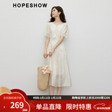 红袖高端精致连衣裙夏季新款女装刺绣插肩袖收腰显瘦圆领仙女气质长裙 浅米005 M