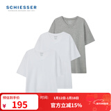 舒雅（Schiesser）男士基础打底舒美棉V领短袖打底衣【3件装】E5/22872M 白色+白色+花灰 L