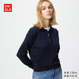 优衣库女装精纺美利奴羊毛POLO领针织衫/通勤478333 69 藏青色 M /160/84A