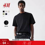 H&M男装女装T恤秋冬情侣装重磅纯棉宽松圆领红色短袖打底衫0608945 黑色 L 175/108 （建议尺码拍小一码）