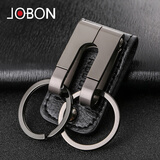 中邦（JOBON）穿皮带皮质钥匙扣汽车男士腰带高档腰挂钥匙链圈环锁匙扣送礼物 zb050-黑镍