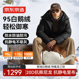 京东京造黑金鹅绒服保暖三防羽绒服男款男士短款外套新年衣服 曜石黑 XXXL