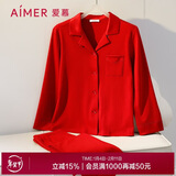 爱慕红本命年新年红品睡衣女棉质舒适开衫长袖家居服套装AM469241