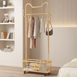 木樽加粗挂衣架落地卧室衣帽架多功能带轮移动晾衣服架房间收纳衣服架 猫耳朵 轻奢金80cm