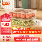 禧天龙冰箱保鲜盒食品级冰箱收纳盒塑料密封盒蔬菜水果冷冻盒 4.5L 3个