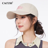 CACUSS棒球帽女卡通刺绣帽子女春季鸭舌帽棉质软顶显脸小遮阳帽女 糯白